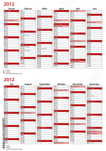 Kalender Deutschland 2012 - DinA4 doppelseitig weiß