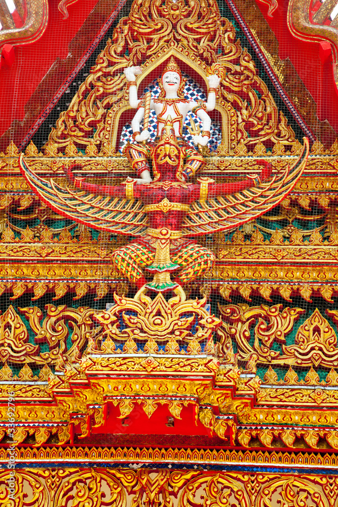 the carving decoration in buddhist temple, thailand