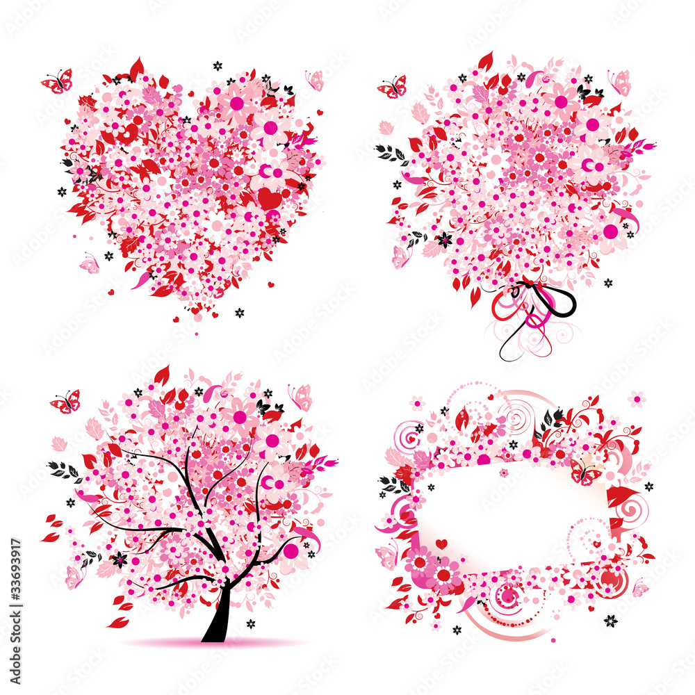 Obraz premium Summer style - tree, frame, bouquet, heart for your design