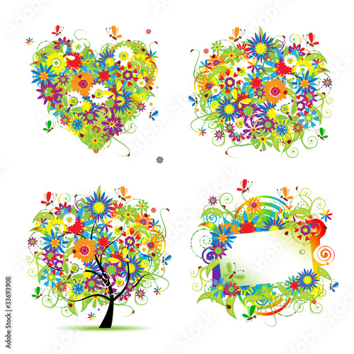 Summer style - tree, frame, bouquet, heart for your design