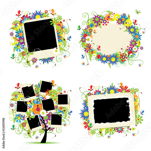 Family album. Floral tree with frames for your photos.