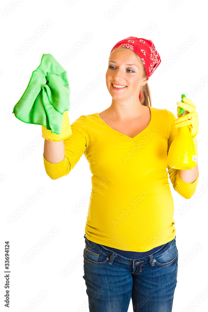 Pregnant woman clean glass isolated on white Pregnant woman clean glass isolated on white
