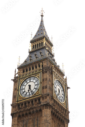 Big Ben isolated on white, London gothic architecture, UK