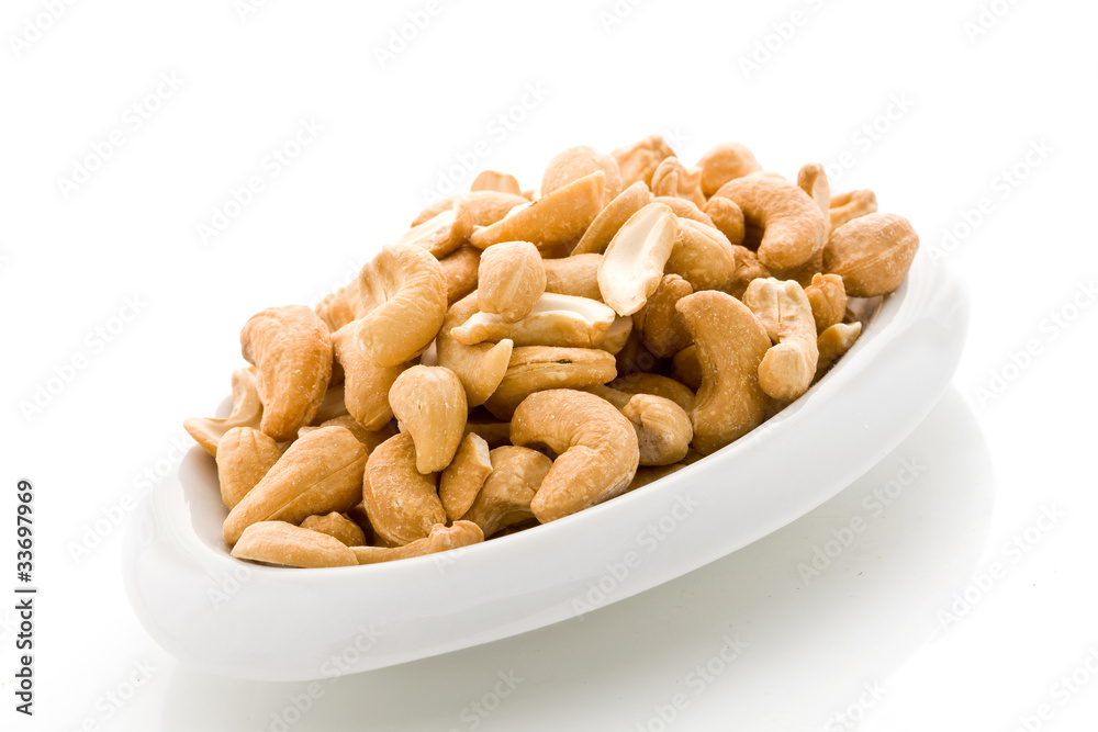 Cashews on white isolated background