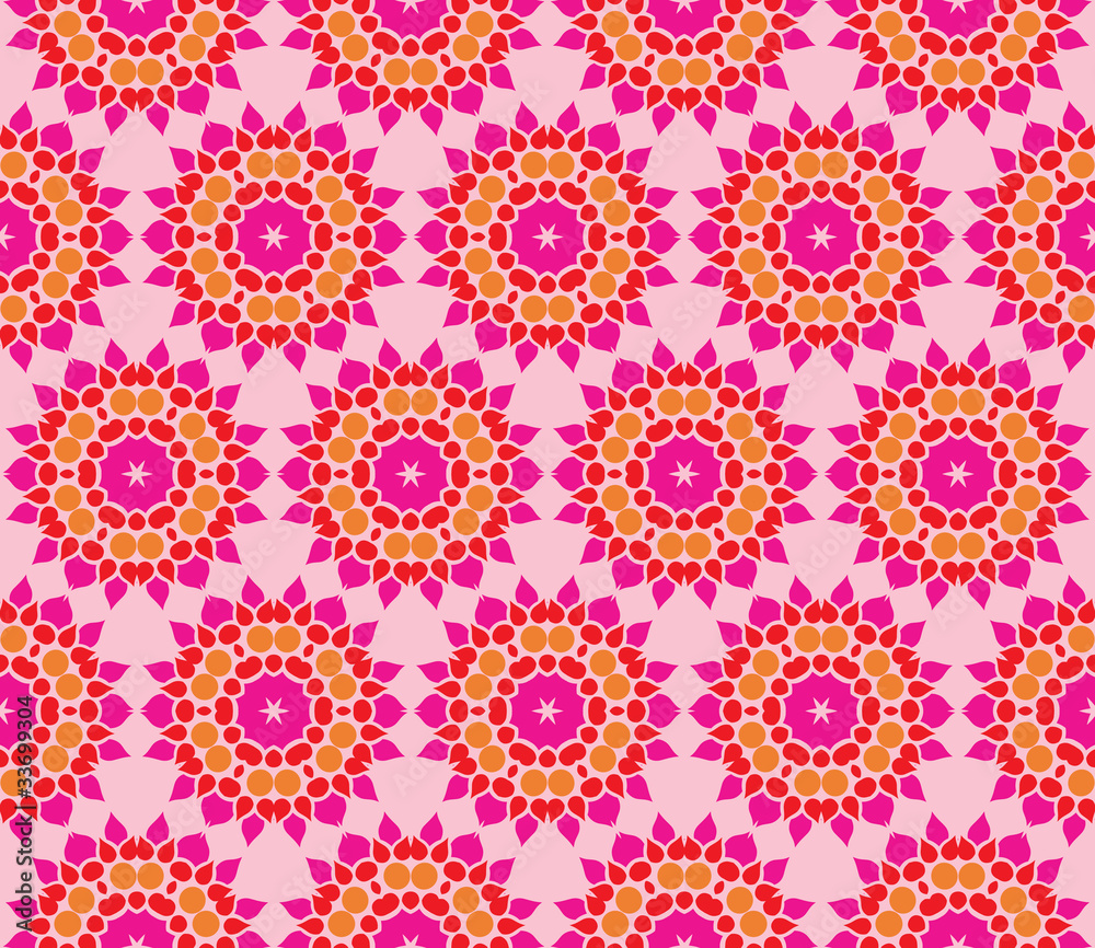 Seamless pattern with flowers in pink, red and orange