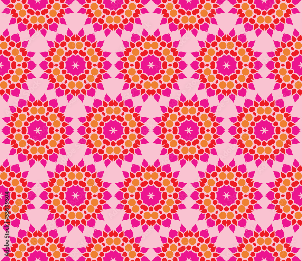 Seamless pattern with flowers in pink, red and orange Seamless pattern with flowers in pink, red and orange