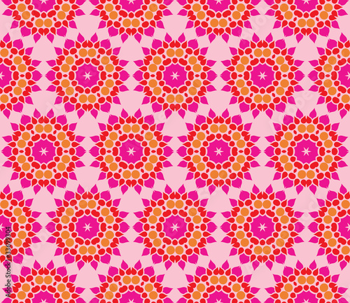 Seamless pattern with flowers in pink  red and orange