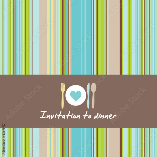 Dinner invitationcard with cutlery and stripes