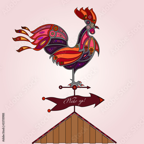crowing rooster on house roof