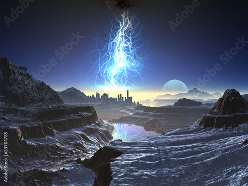 Fototapeta Naklejka Na Ścianę i Meble -  Electric Storm over Distant Alien City