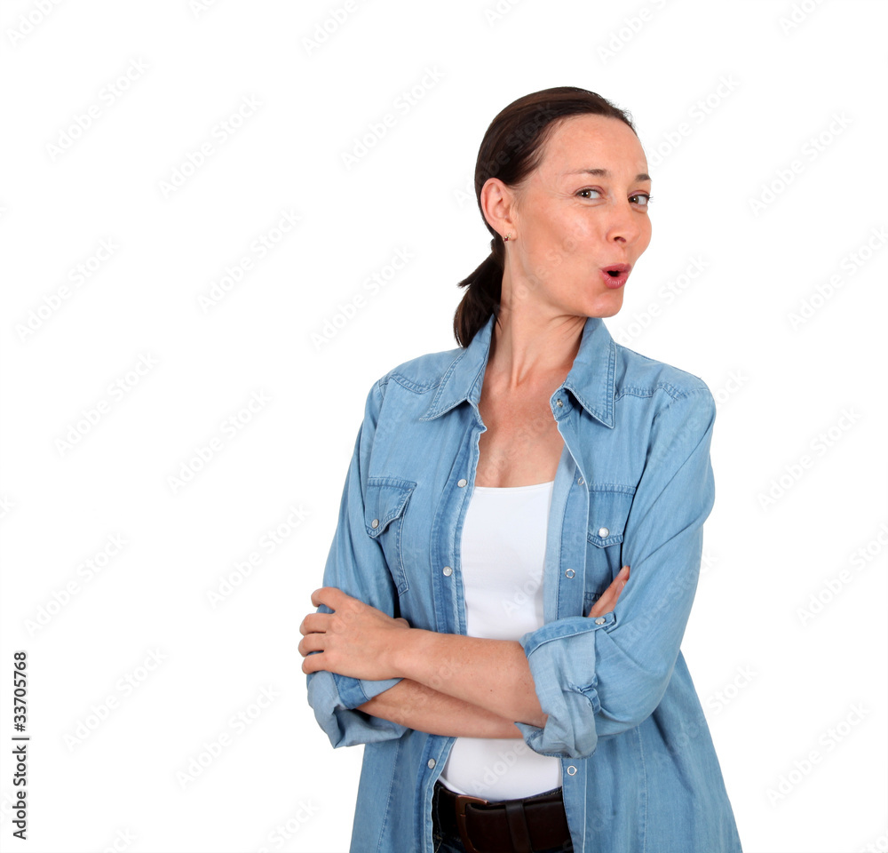 Portrait of surprised woman on white background Portrait of surprised woman on white background