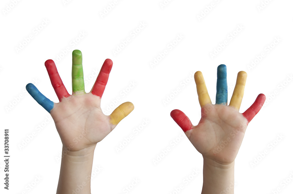 Children colored hands.