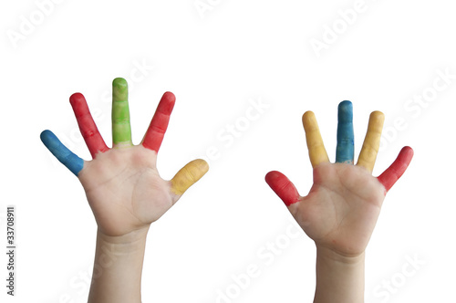 Children colored hands.
