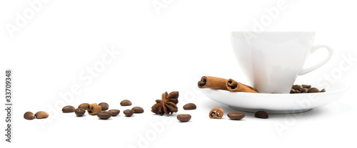 cup of coffee and cinnamon bark