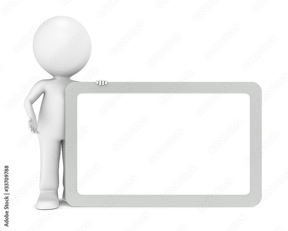 3d human character with a blank board. Steel Frame 3d human character with a blank board. Steel Frame