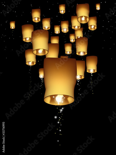Vertical sky lantern illustration
