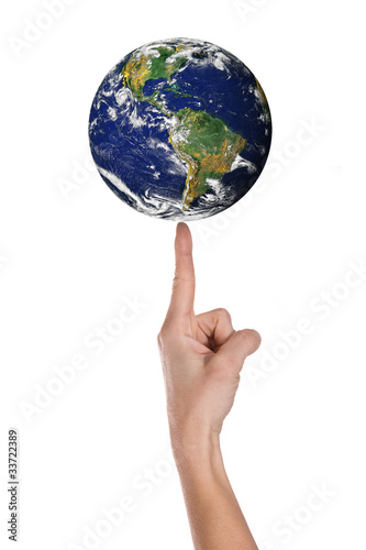 Fototapeta Naklejka Na Ścianę i Meble -  Hand and balance world over white background.