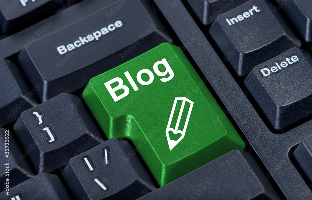 Computer green button blog with pencil, internet concept. Computer green button blog with pencil, internet concept.