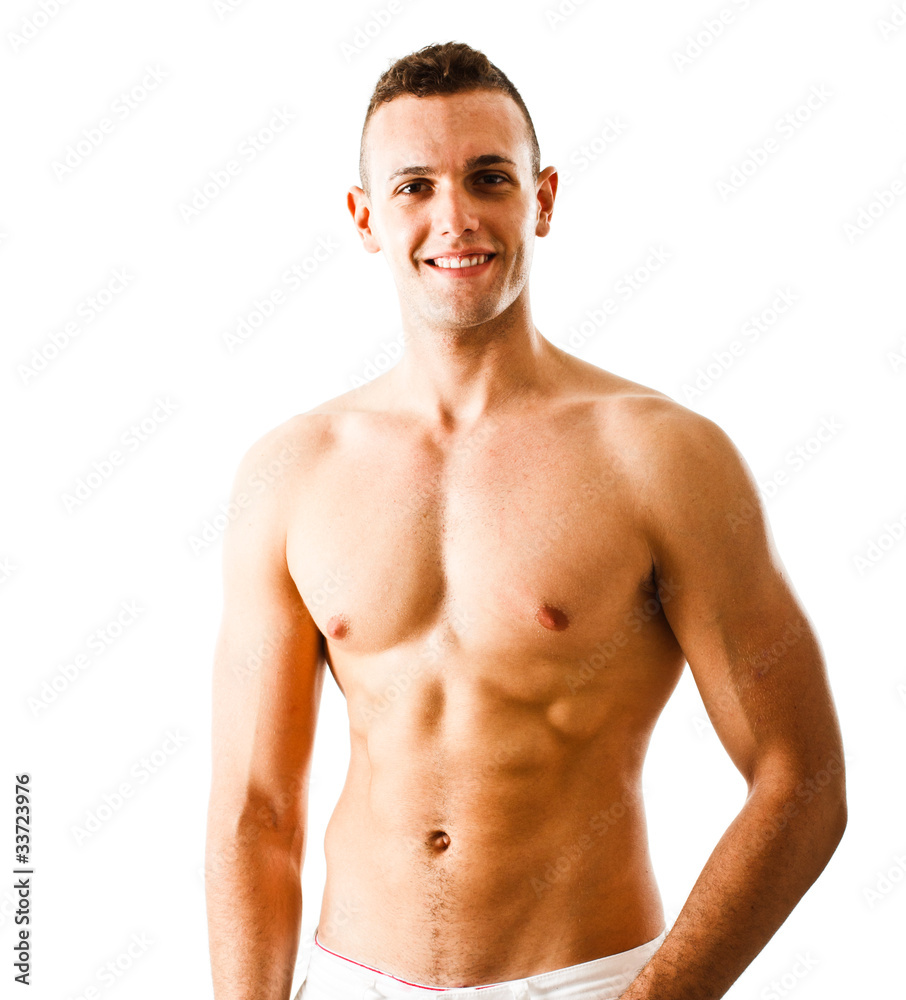 Handsome underwear model portrait. Isolated on white Handsome underwear model portrait. Isolated on white