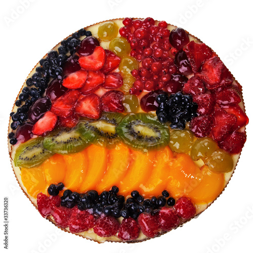 Fruit round pie isolated over white background.