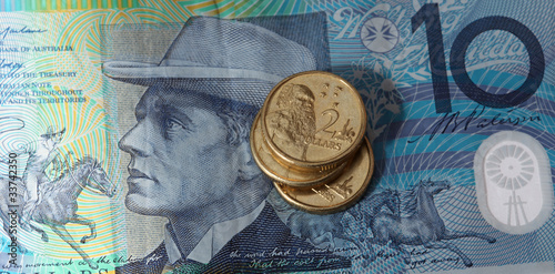 Australian ten dollar note and two dollar coins photo