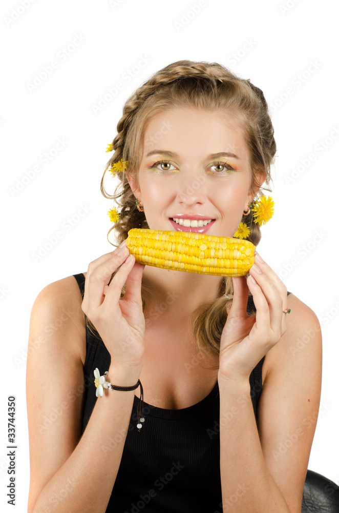 woman eating corn-cob woman eating corn-cob