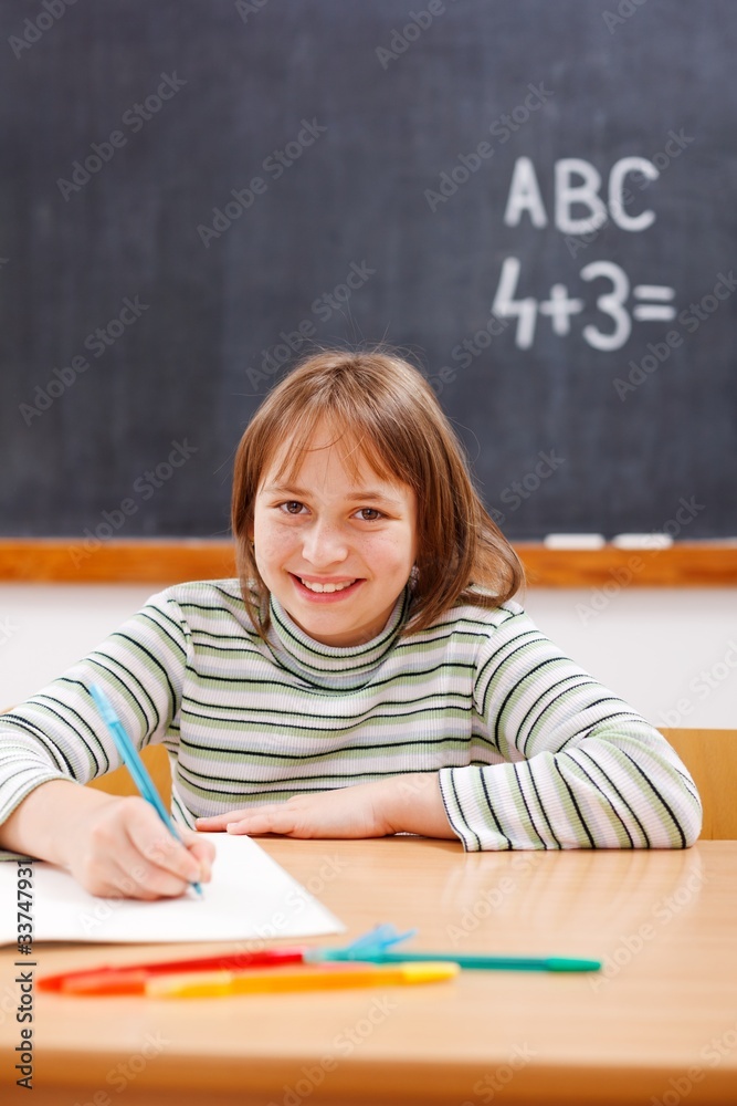 Elementary school girl practicing Elementary school girl practicing