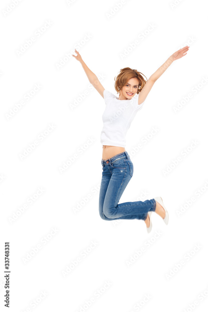 young woman jumping