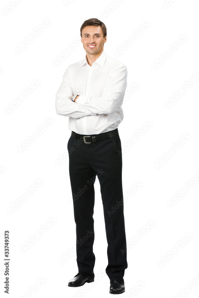 Full body portrait of happy smiling business man, isolated Full body portrait of happy smiling business man, isolated