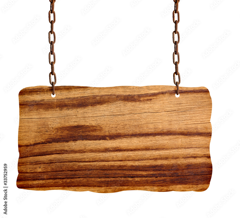 wooden sign and chain hanging