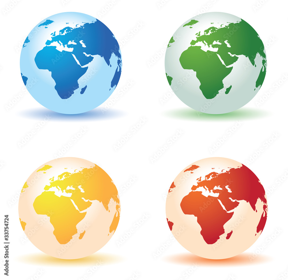 four colored globes