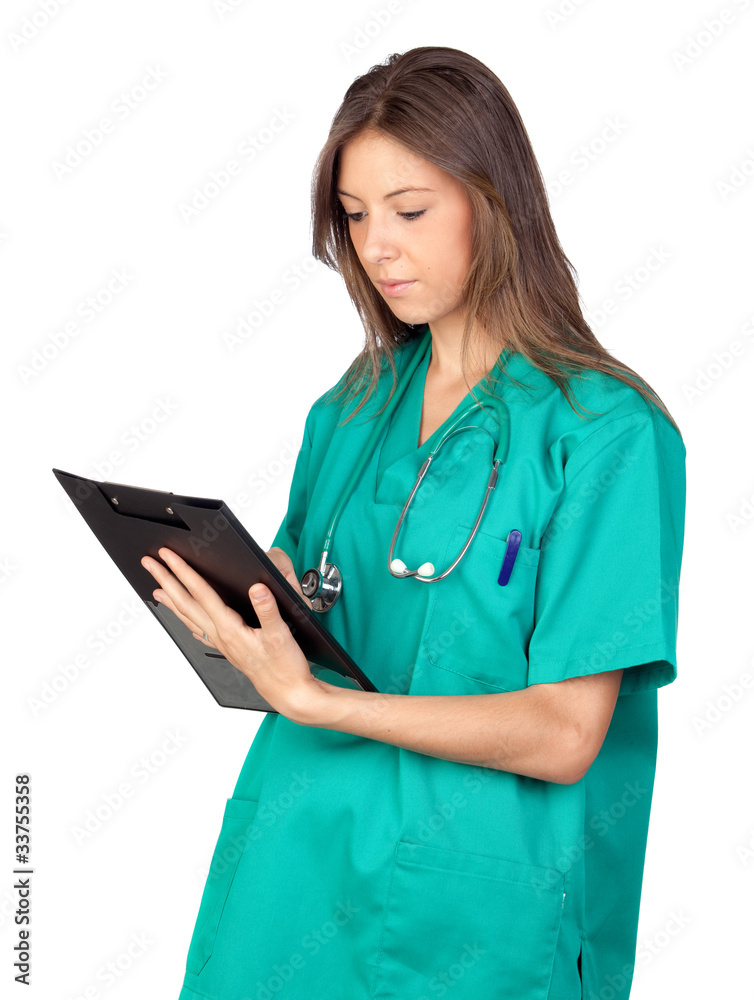 Happy doctor woman with clipboard