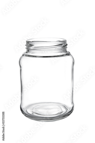 Empty glass jar isolated on white background