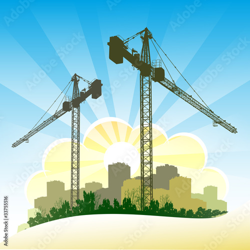 Silhouettes of cranes