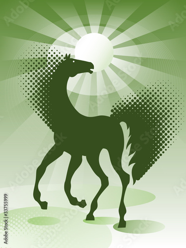Green background with horse