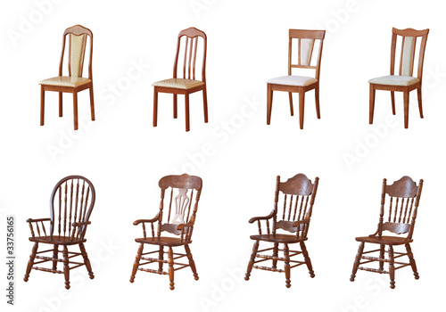 Various isolated chairs on a white background