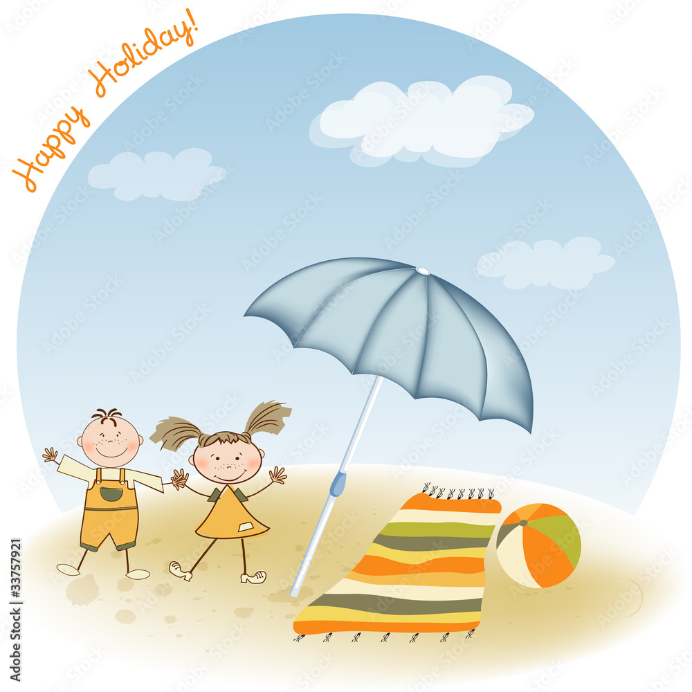 two kids play on the beach two kids play on the beach
