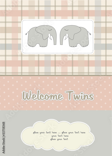 twins baby shower card with two elephants