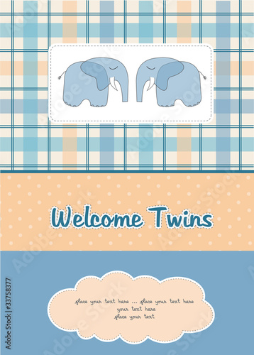 twins baby shower card with two elephants