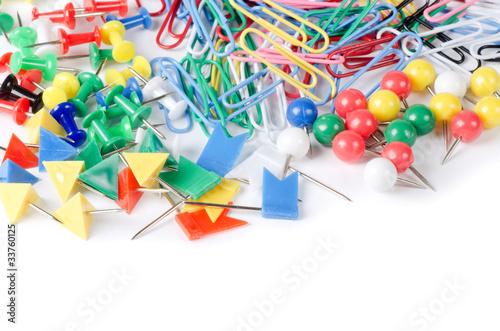 Closeup of multi-colored paper clips