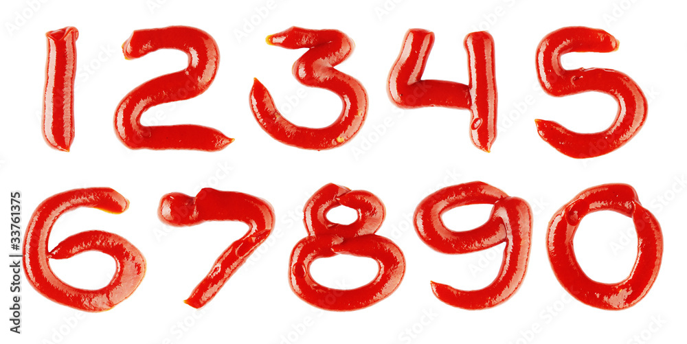 numbers made of ketchup on white background numbers made of ketchup on white background