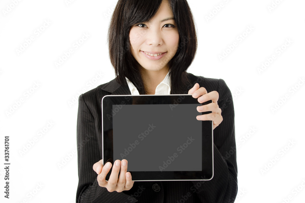 タブレットpcと女性社員 タブレットpcと女性社員