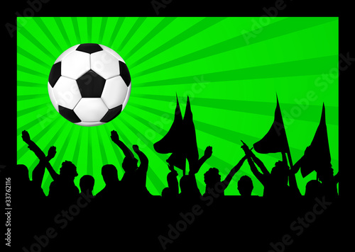 Football fans crowd and the ball