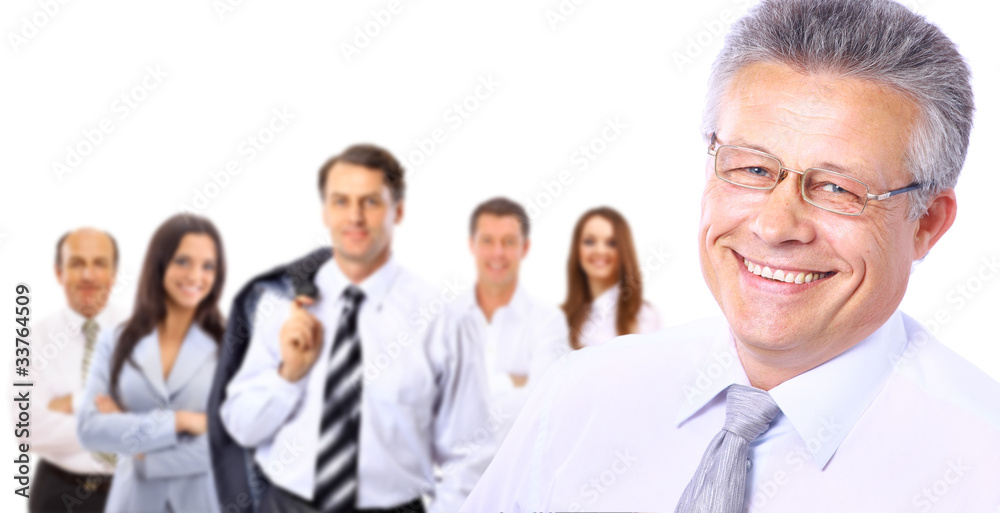 A group of businesspeople, their leader is on the front. A group of businesspeople, their leader is on the front.