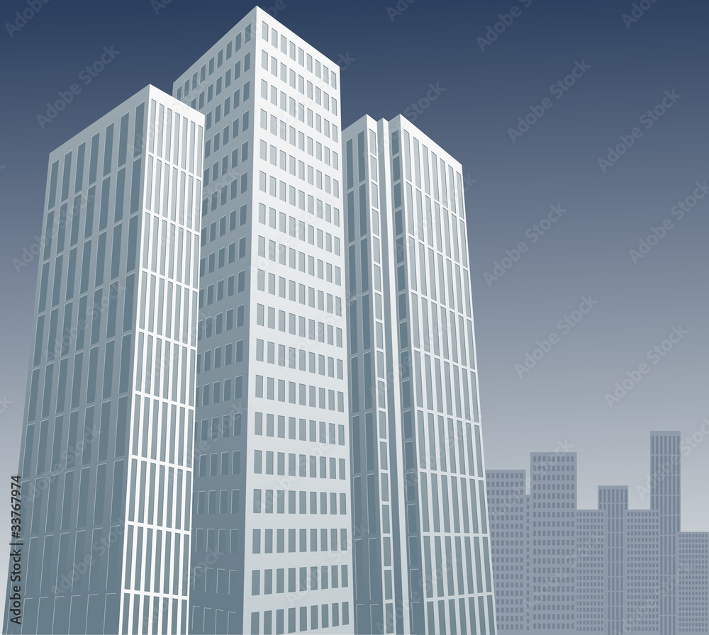 Abstract buildings on a gray