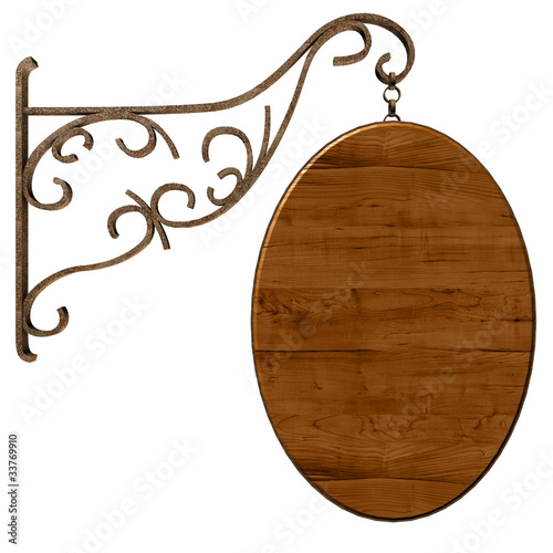 Old wooden signboard. Isolated on white, with clipping path.
