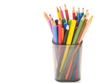can with multicolored pencils isolated over white