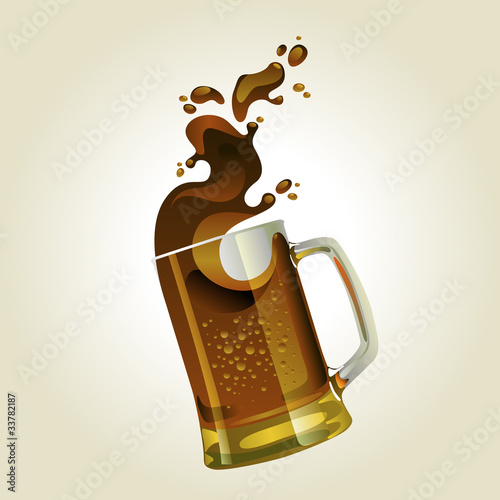 Black beer mug with splash over white background