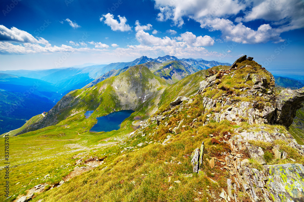Naklejka premium Landscape with Fagaras mountains in Romania