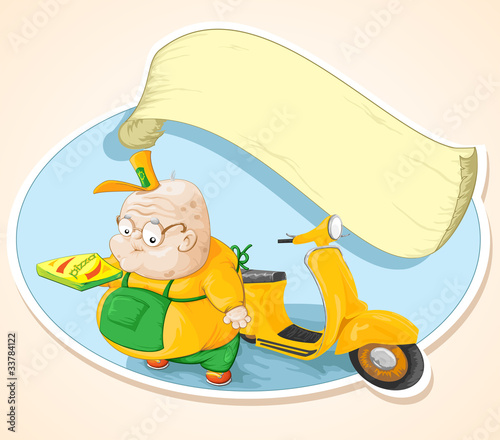 Old peddler pizza. Vector illustration.